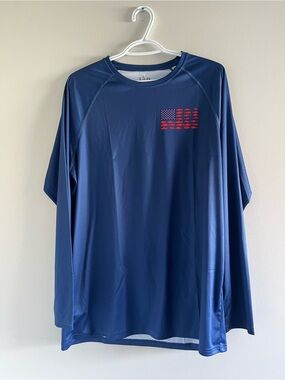Men's Long Sleeve UPF shirt - Navy with Red Flag Graphic